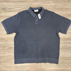 Old Navy Short-Sleeve Herringbone Polo Cotton Textured Navy Polo Shirt XXL